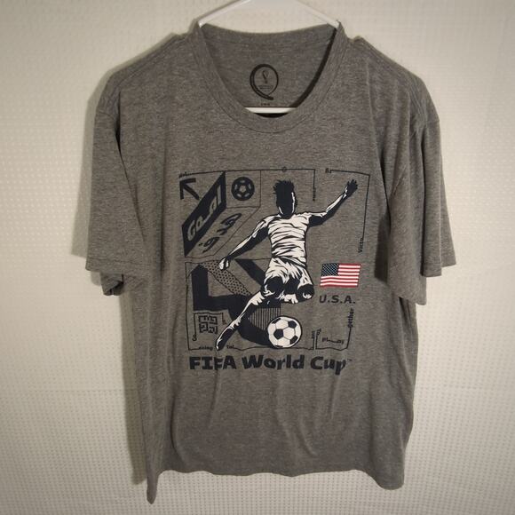 FIFA World Cup 2022 Qatar T Shirt L USA Soccer Graphic Gray Official Licensed - Picture 1 of 4